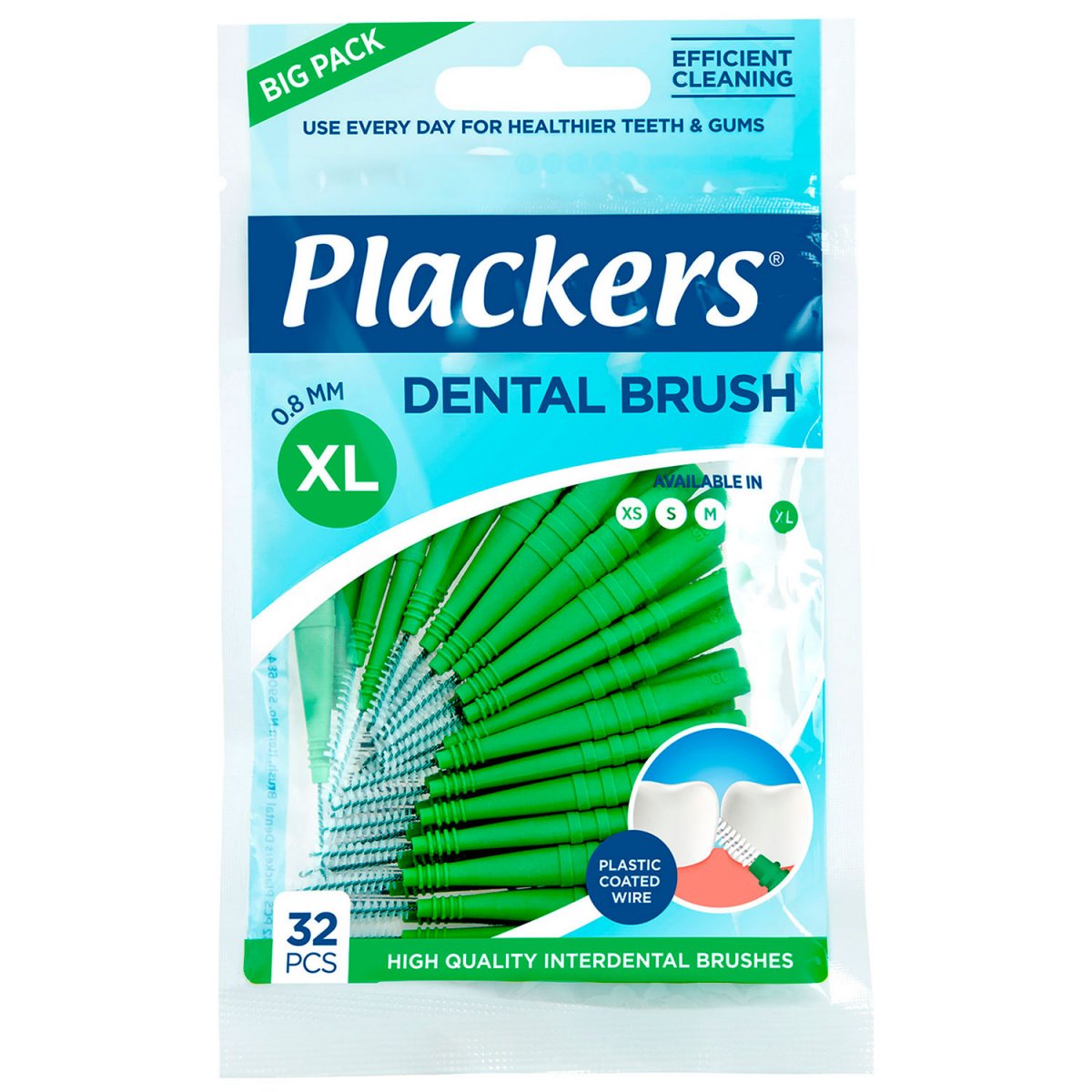32 stk. Plackers Dental Brush Mellemrumsbørster XL 0.8 mm GRØN